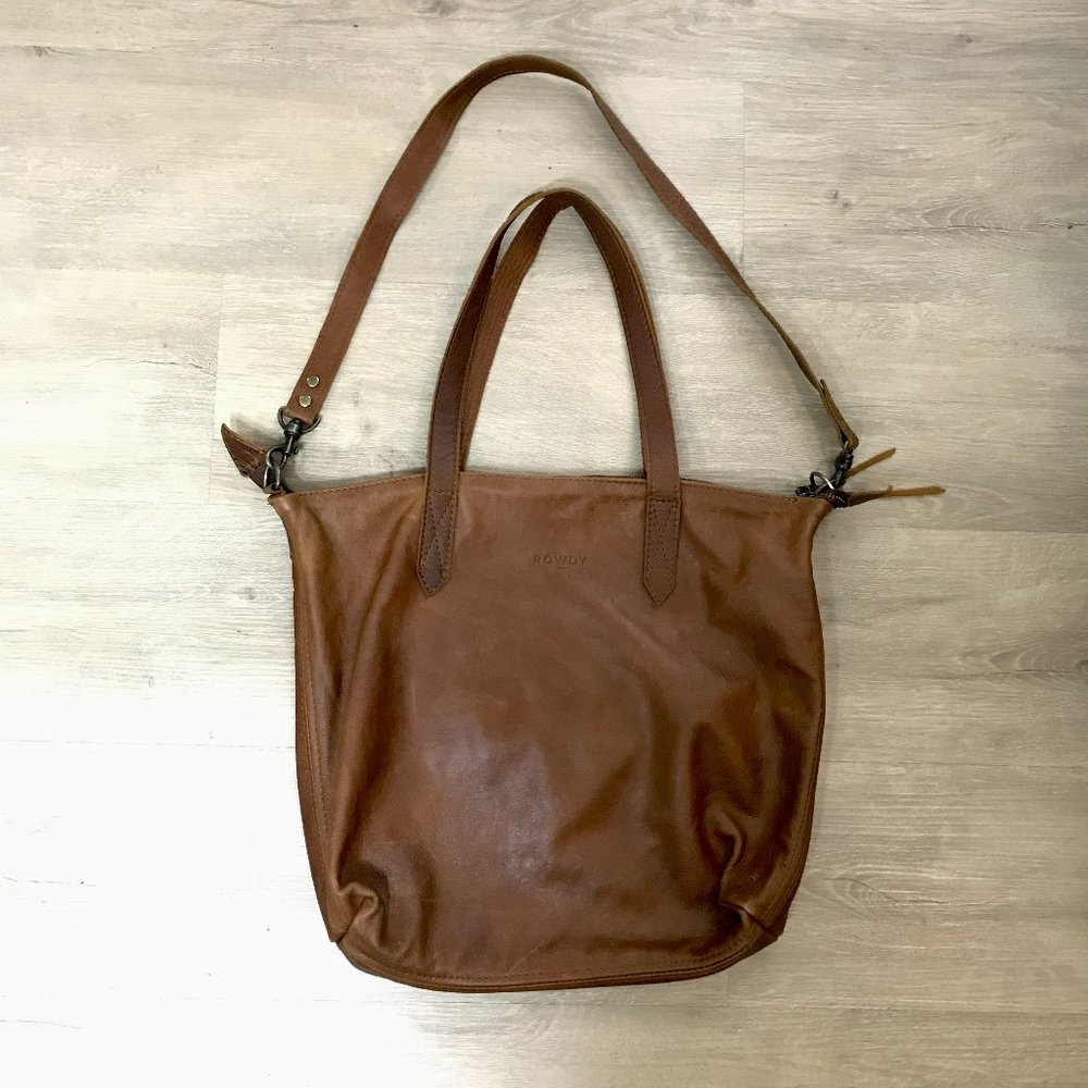 Rowdy crossbody zipper brown leather tote